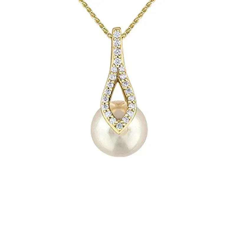 10K Yellow Gold 8MM Pearl Gemstone & 0.11TDW Diamond Pendant