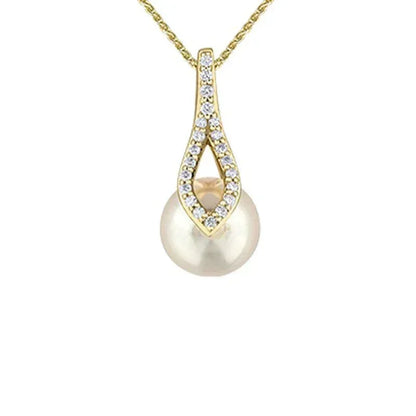 10K Yellow Gold 8MM Pearl Gemstone & 0.11TDW Diamond Pendant