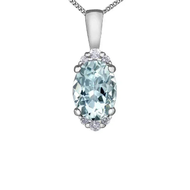 0.05TDW Diamond and Aquamarine Oval Pendant in 10K White Gold