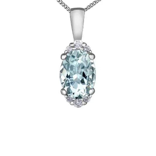 0.05TDW Diamond and Aquamarine Oval Pendant in 10K White Gold