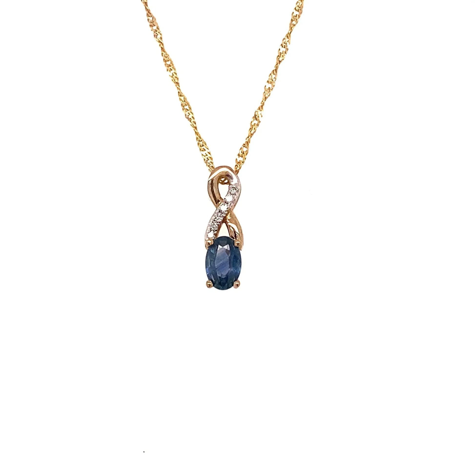 10K Yellow Gold Blue Sapphire 0.03TDW Diamond Pendant