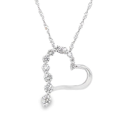 14K White Gold 0.45TDW Diamond Journey Heart Pendant