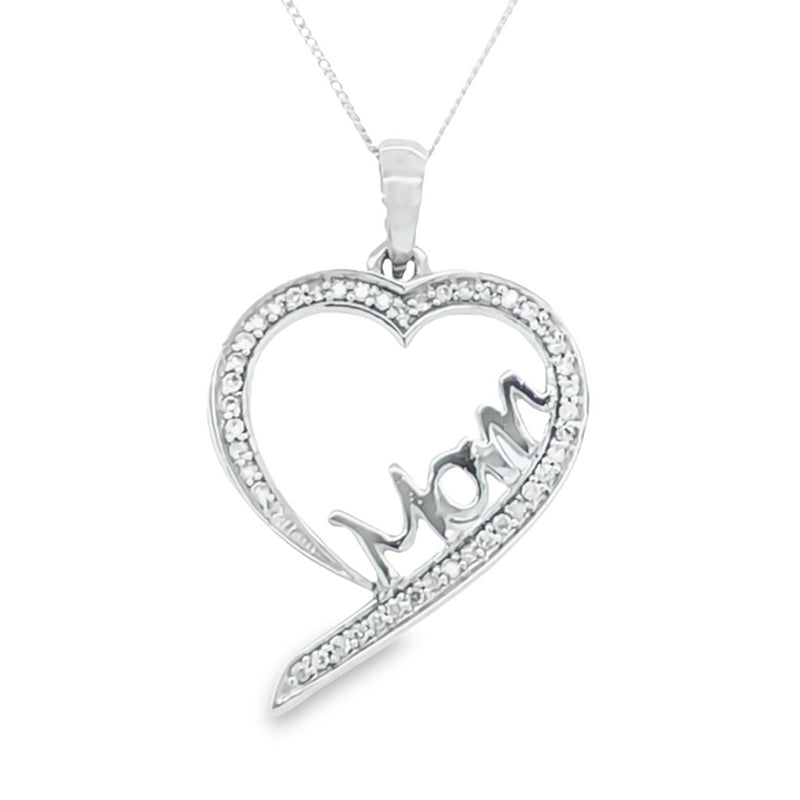 10K White Gold 0.16TDW Diamond Mom Heart Pendant