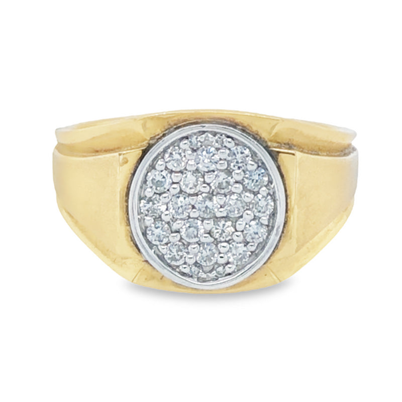 10K Yellow Gold 0.50TDW Diamond Men&#39;s Ring With Oval Cluster Head and Satin Finish Sides