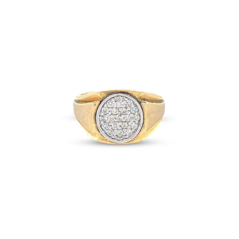 10K Yellow Gold 0.50TDW Diamond Men's Ring With Oval Cluster Head and Satin Finish Sides