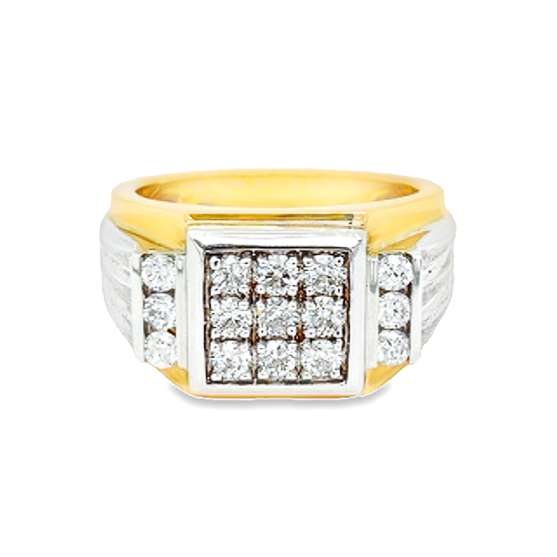 14K Yellow and White Gold 1.00TDW Cut Diamond Men&#39;s Square Top Ring