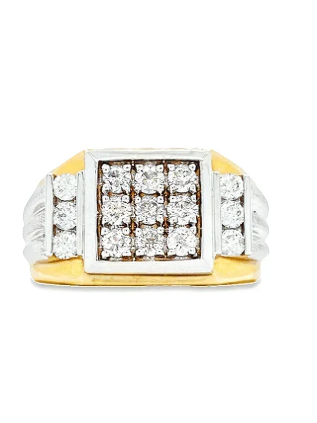 14K Yellow and White Gold 1.00TDW Cut Diamond Men's Square Top Ring