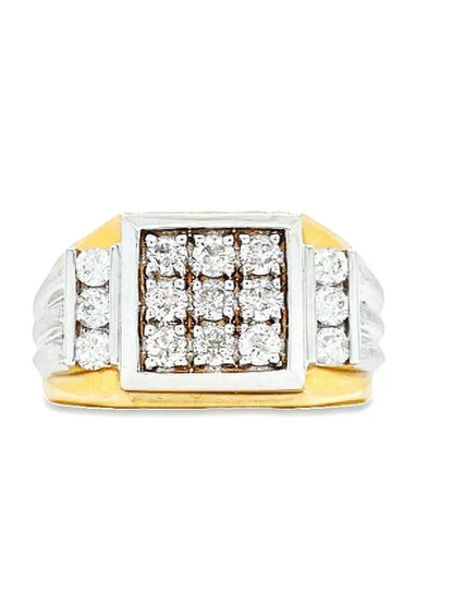 14K Yellow and White Gold 1.00TDW Cut Diamond Men's Square Top Ring