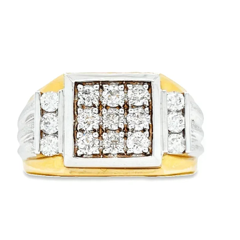 14K Yellow and White Gold 1.00TDW Cut Diamond Men's Square Top Ring
