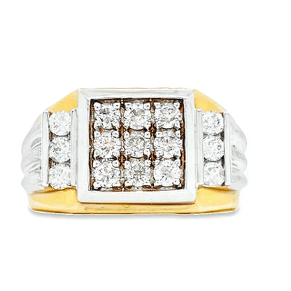 14K Yellow and White Gold 1.00TDW Cut Diamond Men's Square Top Ring
