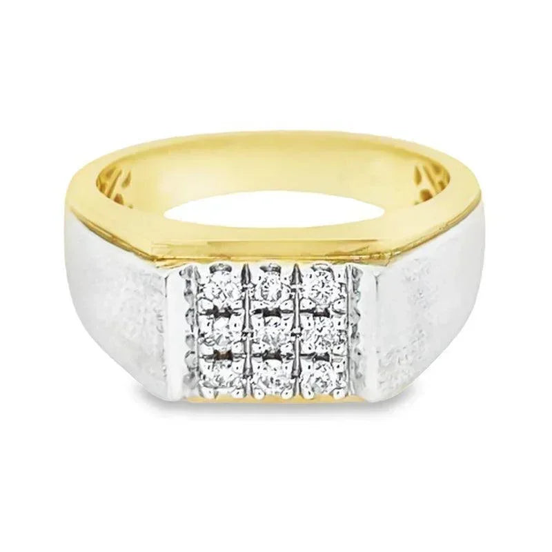 14K Yellow and White Nine Diamond Men's Ring with 0.33TDW