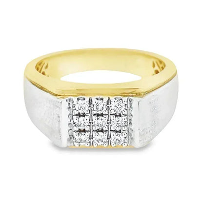 14K Yellow and White Nine Diamond Men's Ring with 0.33TDW