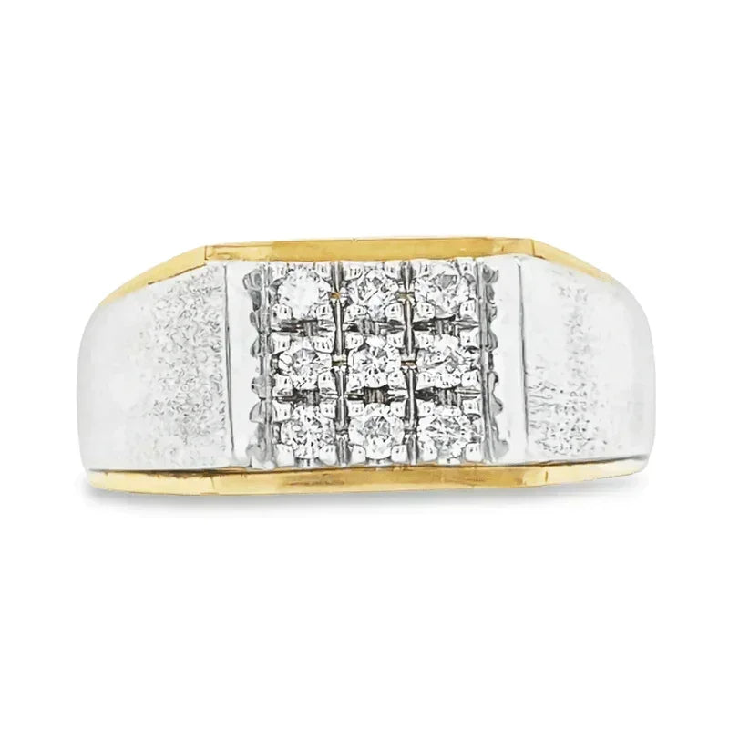 10K Yellow and White Nine Diamond Men's Ring with 0.33TDW