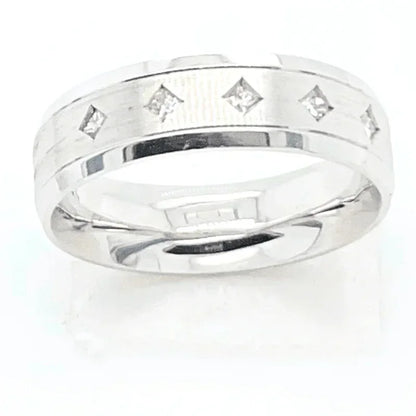10k White Gold Ladies Princess Cut Diamond Band With 0.12TDW