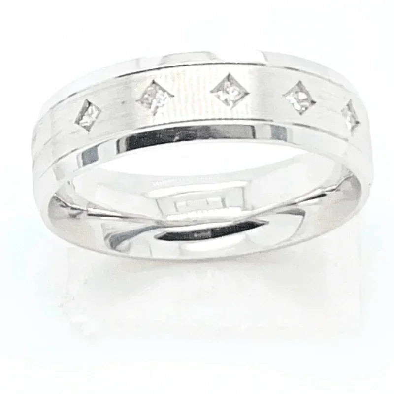 10k White Gold Ladies Princess Cut Diamond Band With 0.12TDW
