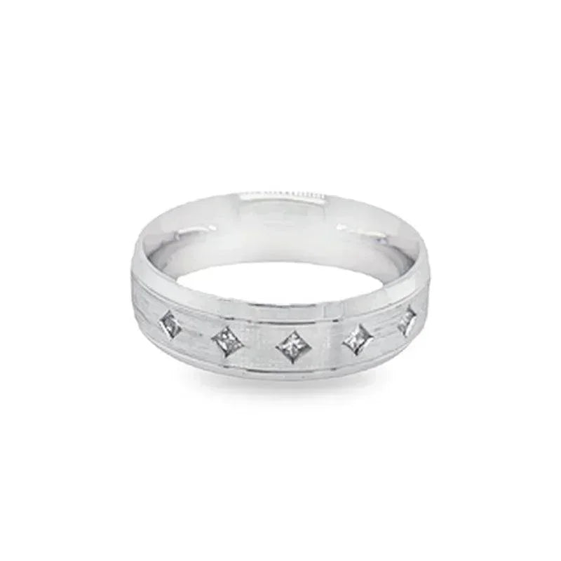 10k White Gold Ladies Princess Cut Diamond Band With 0.12TDW