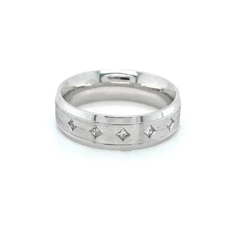 10k White Gold Ladies Princess Cut Diamond Band With 0.12TDW