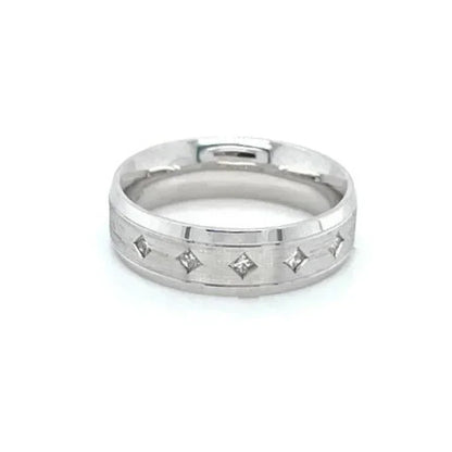 10k White Gold Ladies Princess Cut Diamond Band With 0.12TDW