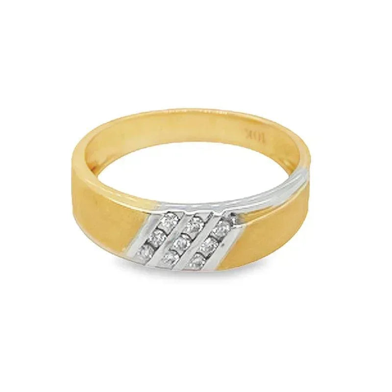 10K Yellow Gold 0.15TDW Men's Diamond Wedding Band With Sand Blast Finish
