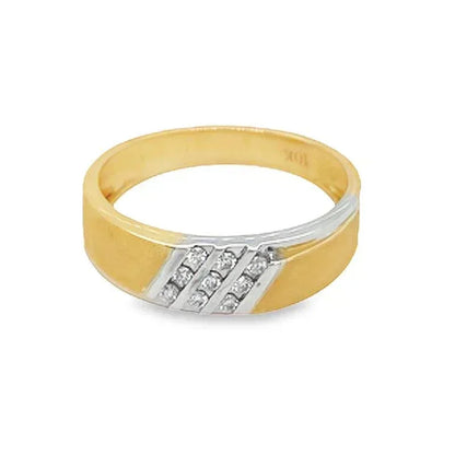 10K Yellow Gold 0.15TDW Men's Diamond Wedding Band With Sand Blast Finish