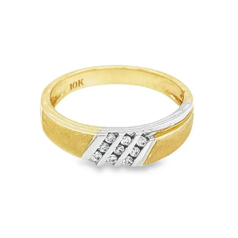 10K Yellow Gold 0.10TDW Women's Diamond Wedding Band With Sand Blast Finish