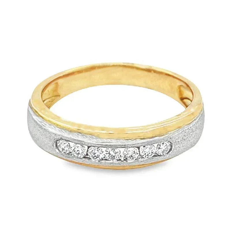 Solid 10k Two Tone Gold Men's Round Diamond Wedding Anniversary Band With 0.25TDW
