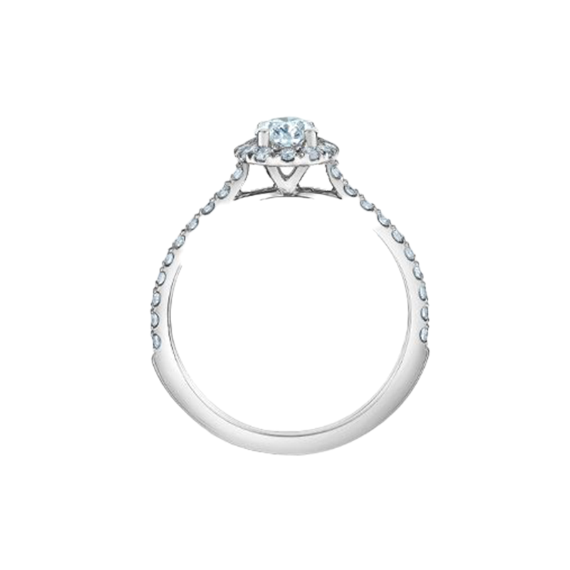 14K White Gold 0.86tdw Lab Grown Oval Halo Diamond Engagement Ring With Side Diamonds.