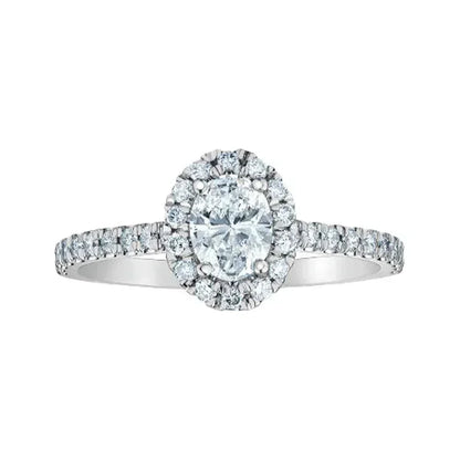 14K White Gold 1.06tdw Lab Grown Oval Halo Diamond Engagement Ring