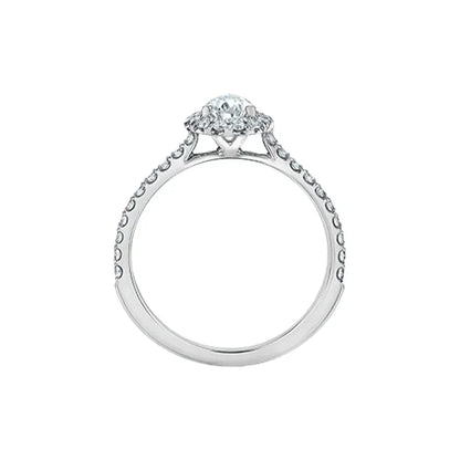 14K White Gold 0.94tdw Lab Grown Pear Halo Diamond Engagement Ring With Side Diamonds.