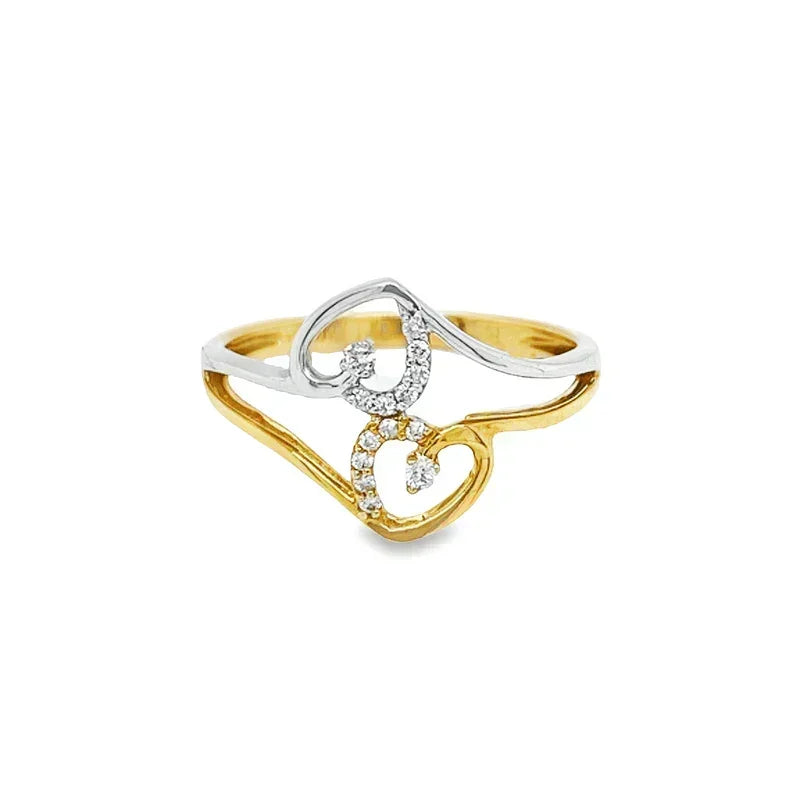 0.08Ct TDW Diamond 10K Yellow And White Gold Double Heart Ring