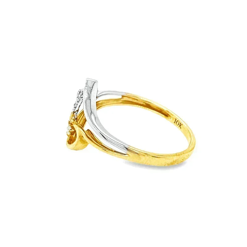 0.08Ct TDW Diamond 10K Yellow And White Gold Double Heart Ring