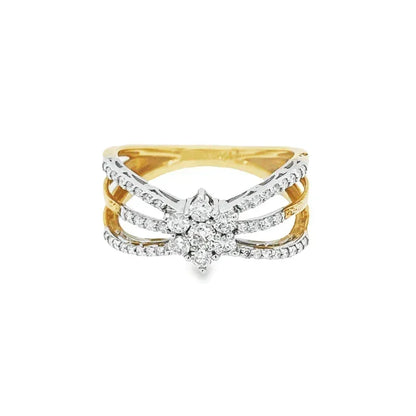 0.50TDW Diamond Ribbon Crossover 10K Yellow and White Gold Diamond Fashion Ring