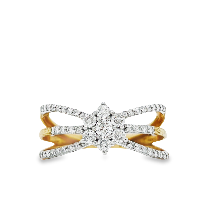 0.50TDW Diamond Ribbon Crossover 10K Yellow and White Gold Diamond Fashion Ring