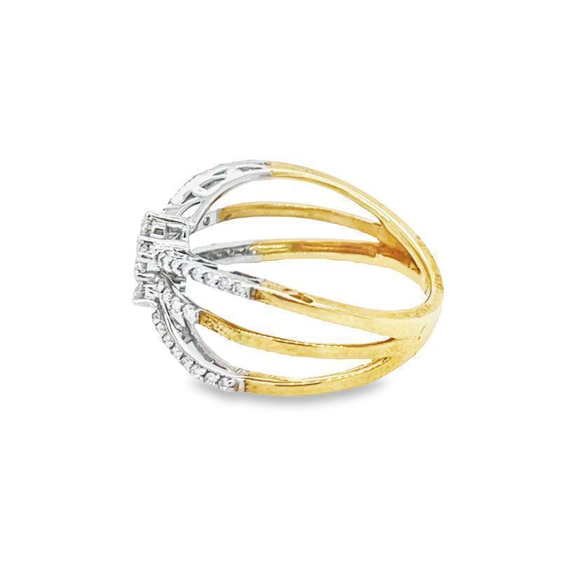 0.50TDW Diamond Ribbon Crossover 10K Yellow and White Gold Diamond Fashion Ring