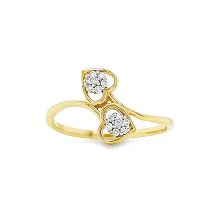 0.08TDW 10k Yellow Gold Womens Round Diamond Double Heart Ring