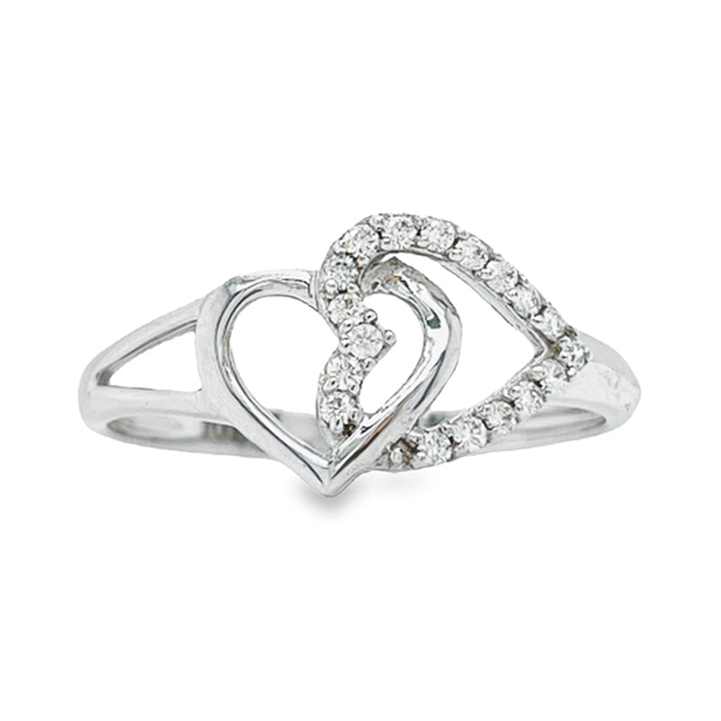 10K White Gold 0.10CT Women&#39;s Diamond Double Heart Ring