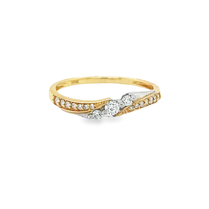 0.15TDW Sparkling Round Diamond Trio Ring with Diamond Shanks in 10K Yellow Gold