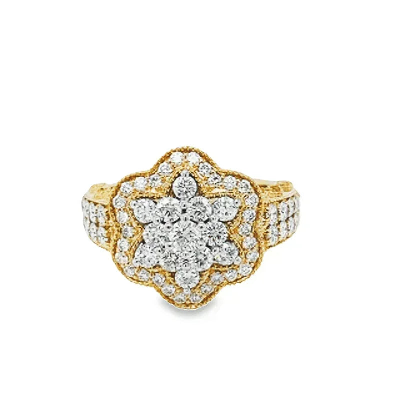 14K Yellow and White Gold 1.39TDW Diamond Amazing Flower Head Ring