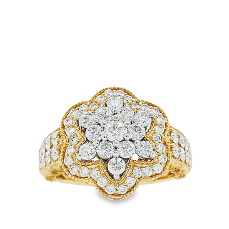 14K Yellow and White Gold 1.39TDW Diamond Amazing Flower Head Ring