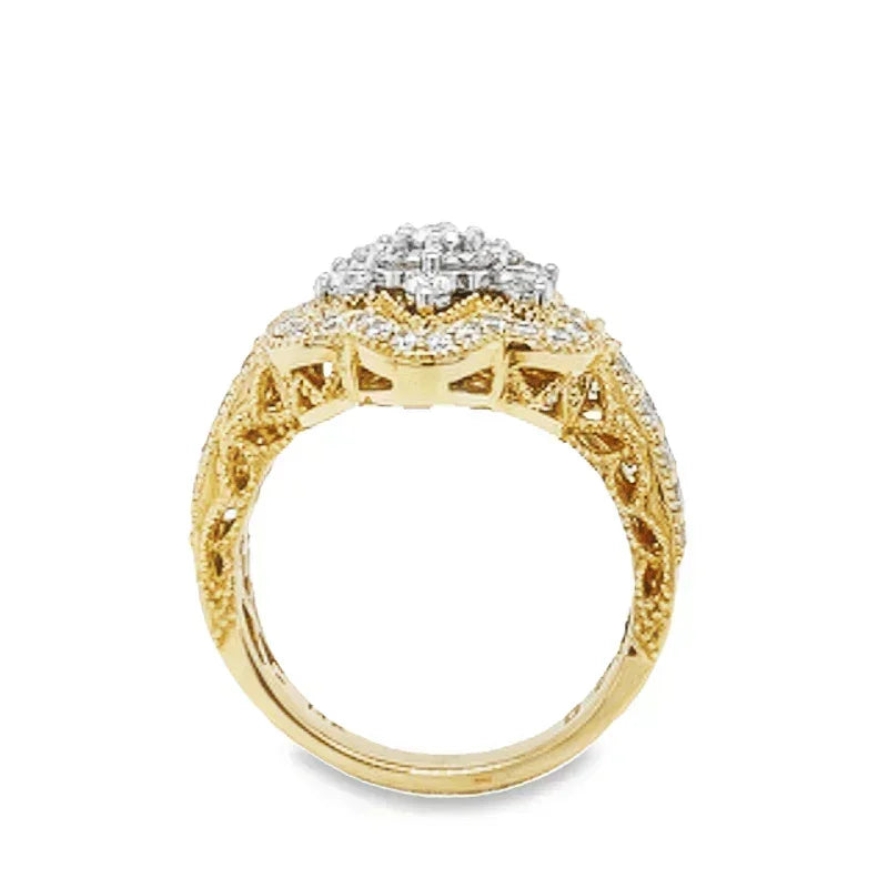 14K Yellow Gold 1.39TDW Diamond Flower Head Ring