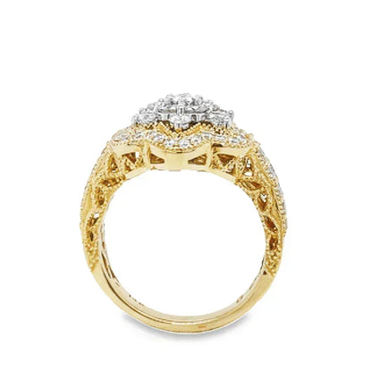 14K Yellow Gold 1.39TDW Diamond Flower Head Ring