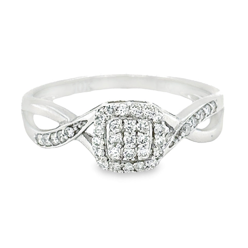 0.20TDW Diamond 10K White Gold Square Ring