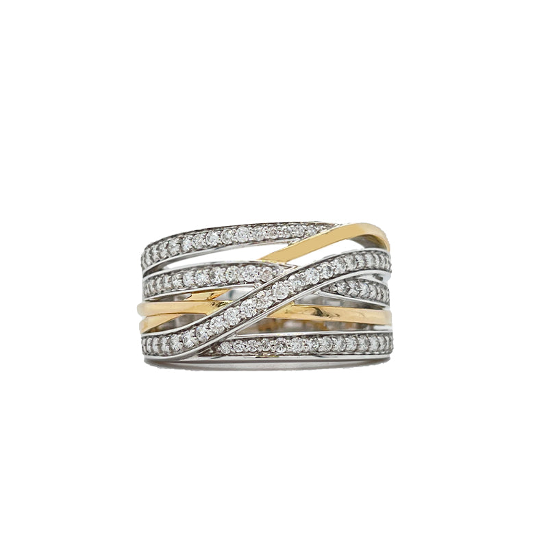 10K Yellow And White Gold 1.00tdw Diamond Openwork Crossover Band