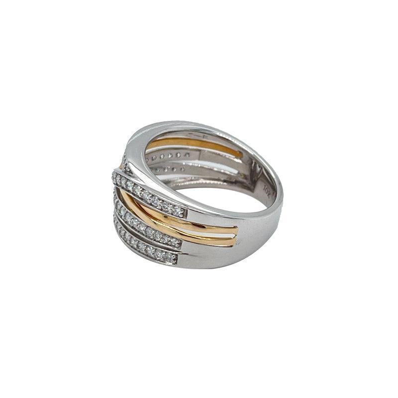 10K Yellow And White Gold 1.00tdw Diamond Openwork Crossover Band