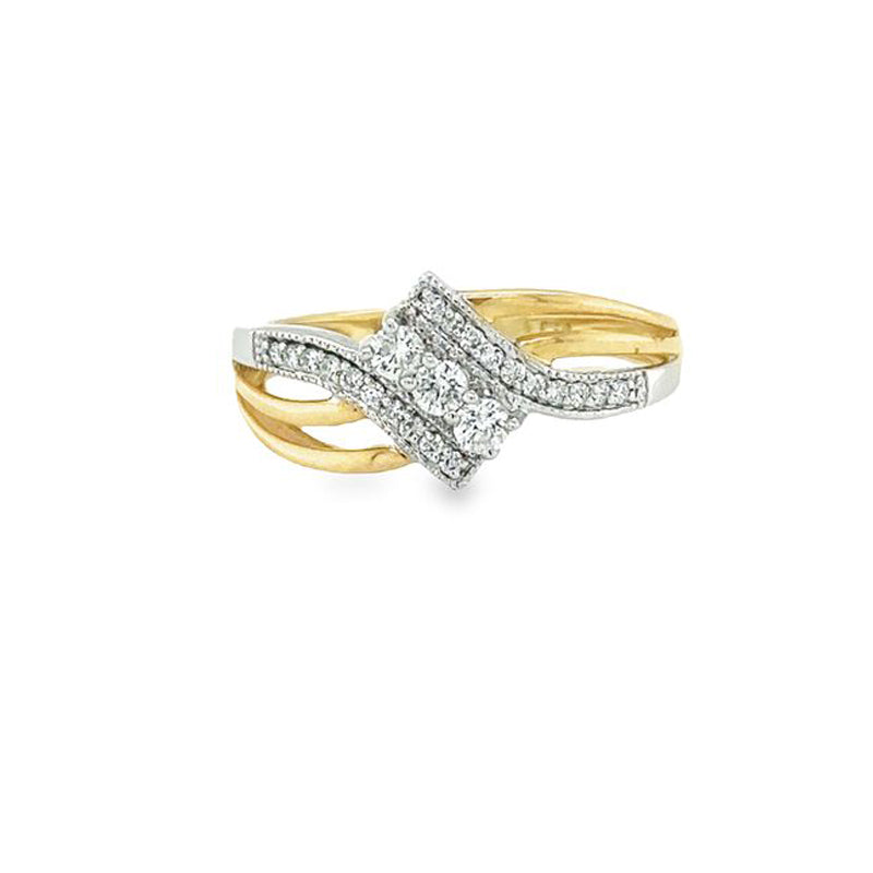 0.25TDW Three-Stone Diamond Promise Ring in 10K Two-Tone Gold