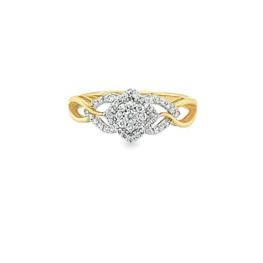0.25TDW Sparkling Diamond Flower Pave Ring in 10K Yellow Gold