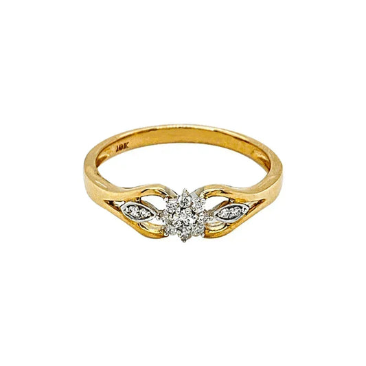 0.15 Ct TDW Diamond 10K Yellow Gold Flower Head Ring