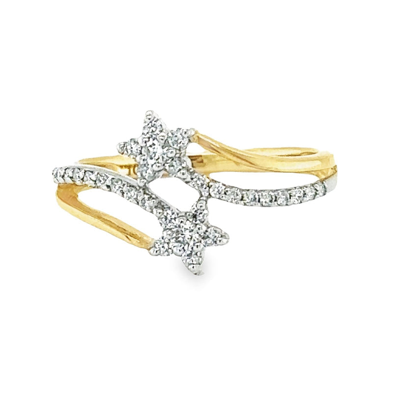 0.25 TDW Diamond Flowers Ring in 10K Yellow Gold