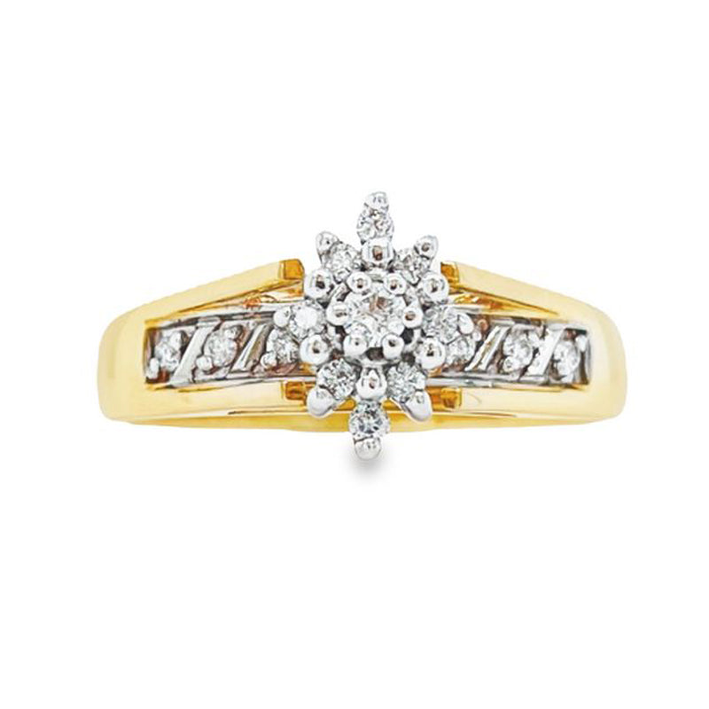 0.15TDW Women&#39;s Diamond Cluster Ring with 10K Yeliow And White Gold