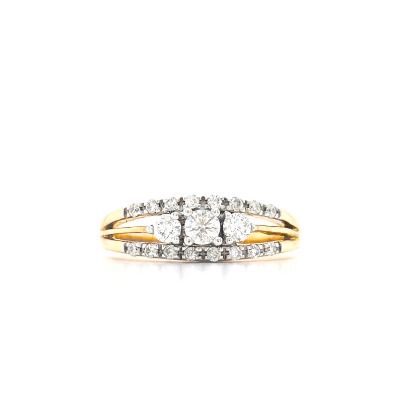 10K Yellow Gold 0.40TDW Diamond Past Present Future Ring with Accent Diamonds